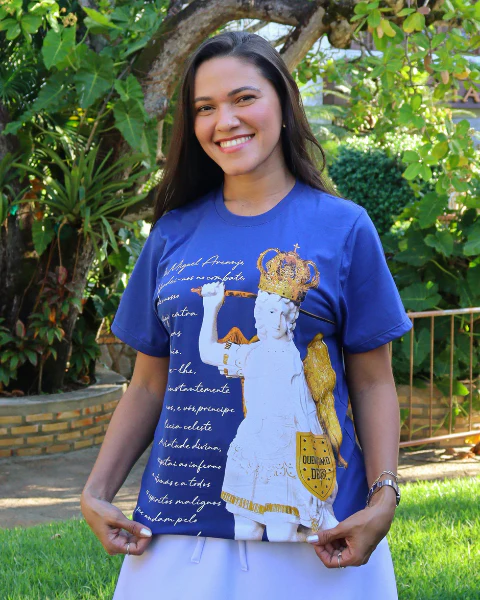 Camiseta de São Miguel Arcanjo Azul com oração - Adulto - Image 3