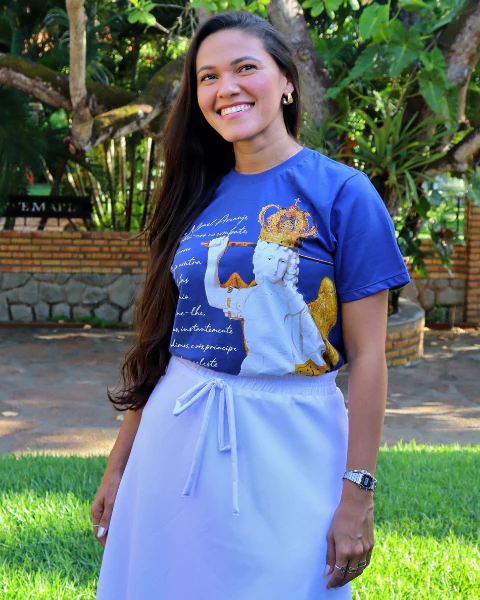 Camiseta de São Miguel Arcanjo Azul com oração - Adulto - Image 4
