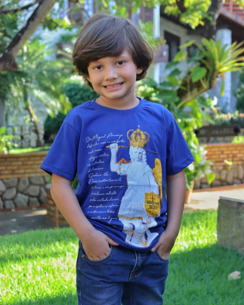 Camiseta de São Miguel Arcanjo Azul com oração - Infantil - Image 3