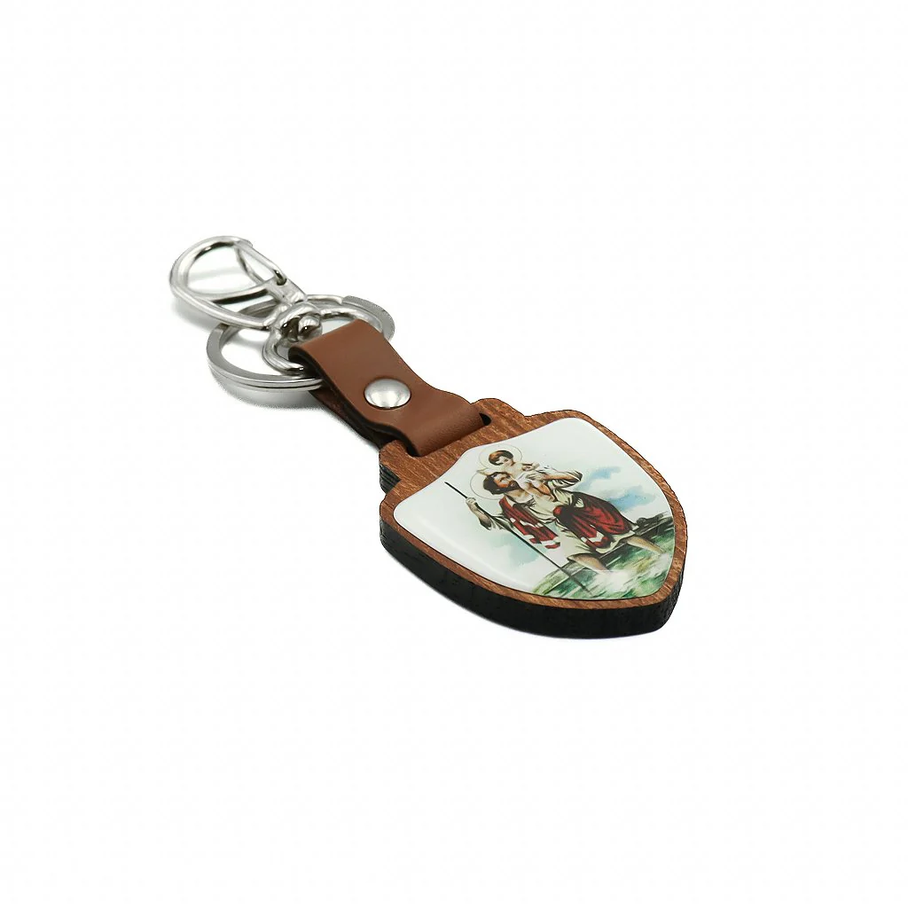 Chaveiro Escudo de Madeira São Cristóvão Prata Velho - Image 3