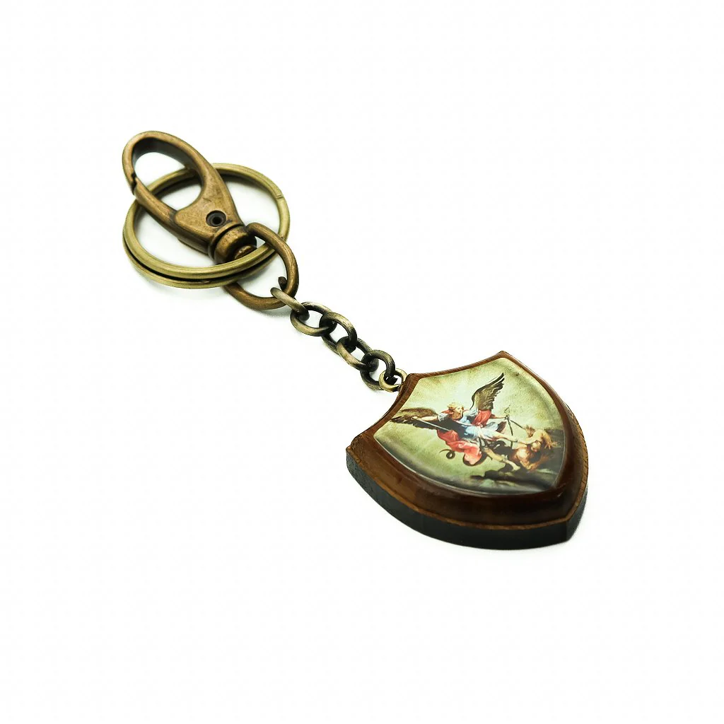 Chaveiro Madeira Escudo São Miguel Resinado - Image 2