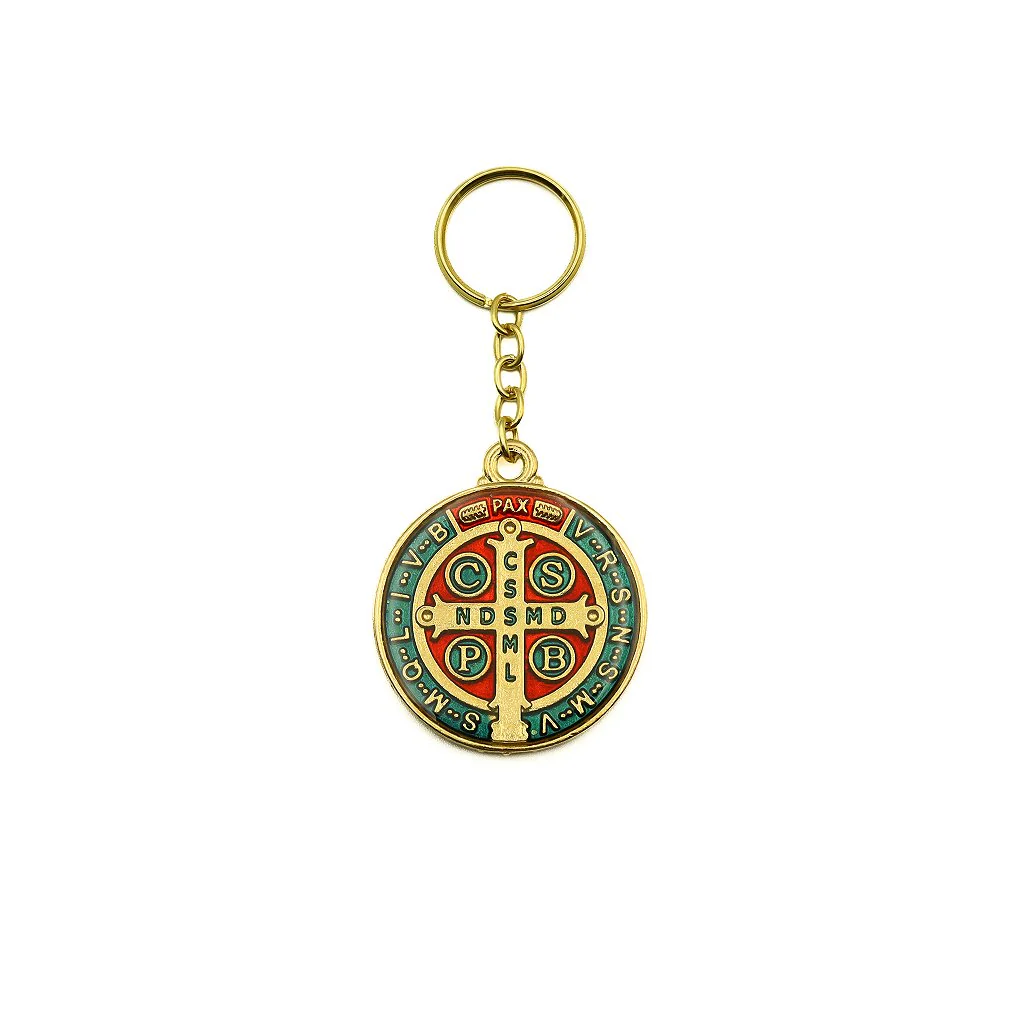 Chaveiro Medalha São Bento Dourada Colorida