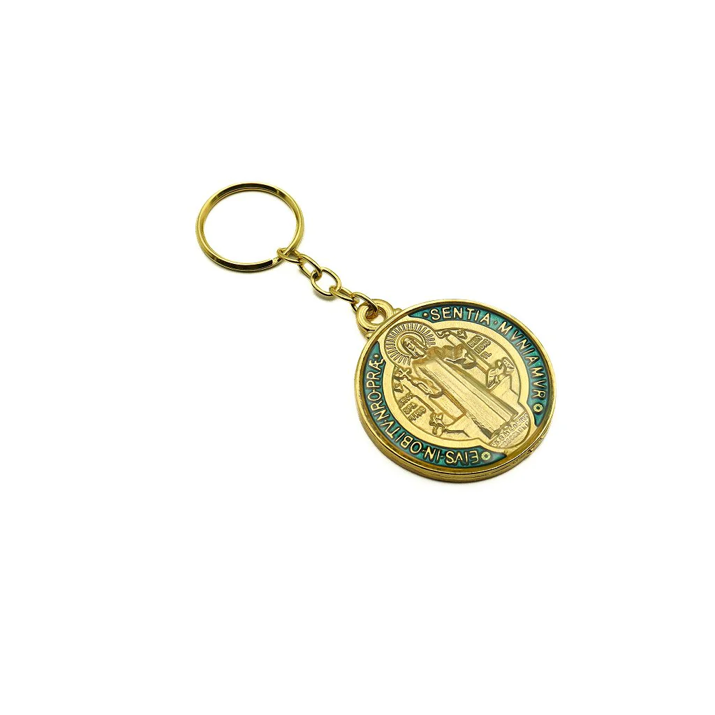 Chaveiro Medalha São Bento Dourada Colorida - Image 2