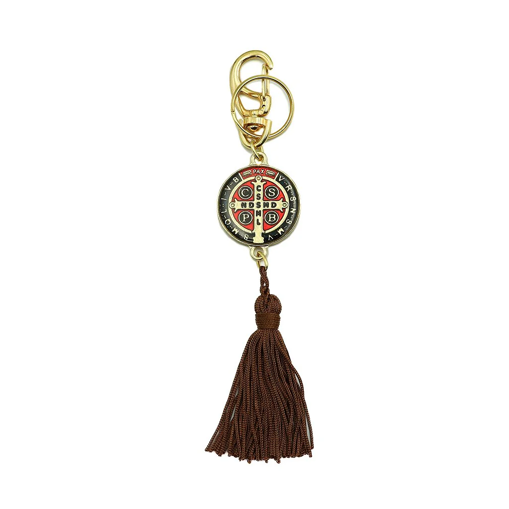 Chaveiro Medalha São Bento Colorida com pompom - Dourado - Image 2
