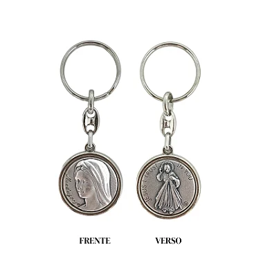 Chaveiro Metal Rainha da Paz - Jesus Misericordioso 3cm Níquel - Image 3