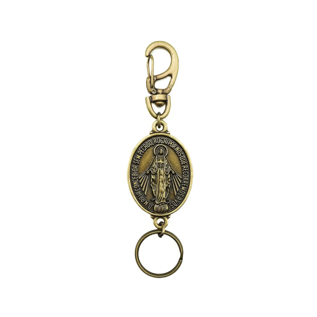Chaveiro Nossa Senhora Das Graças Extra Grande Com Mosquetão OURO VELHO