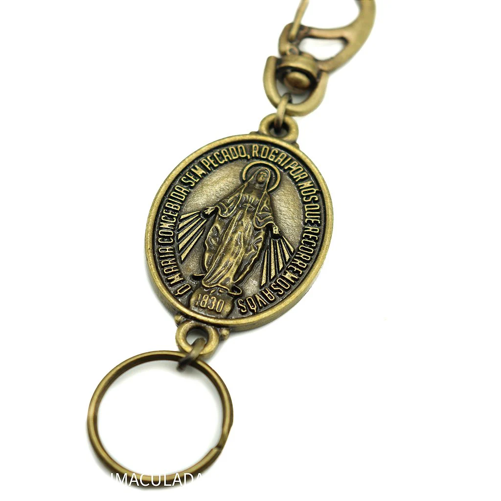 Chaveiro Nossa Senhora Das Graças Extra Grande Com Mosquetão OURO VELHO - Image 4