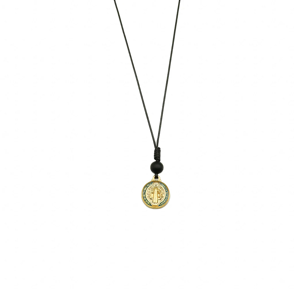 Colar Medalha São Bento Pequeno Dourado Resinado Color CF