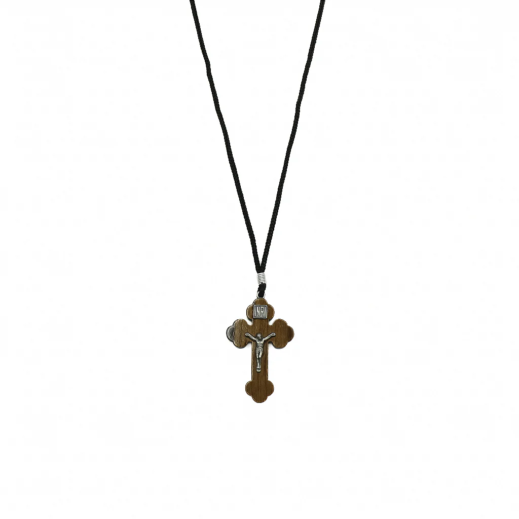 Cordão Cruz Moldada Imbuia com Cristo