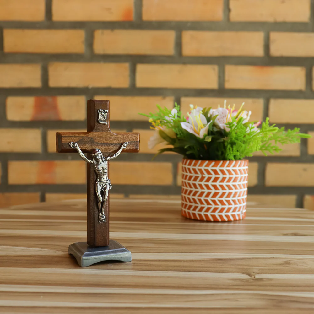 Crucifixo Madeira 11 cm para mesa Niquel - Image 4