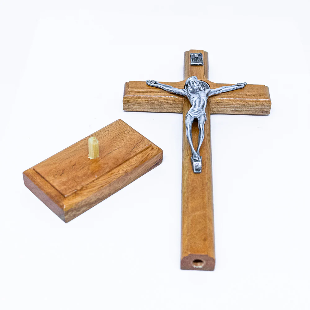 Cruz madeira 19cm mesa - Prata Velha - Image 5