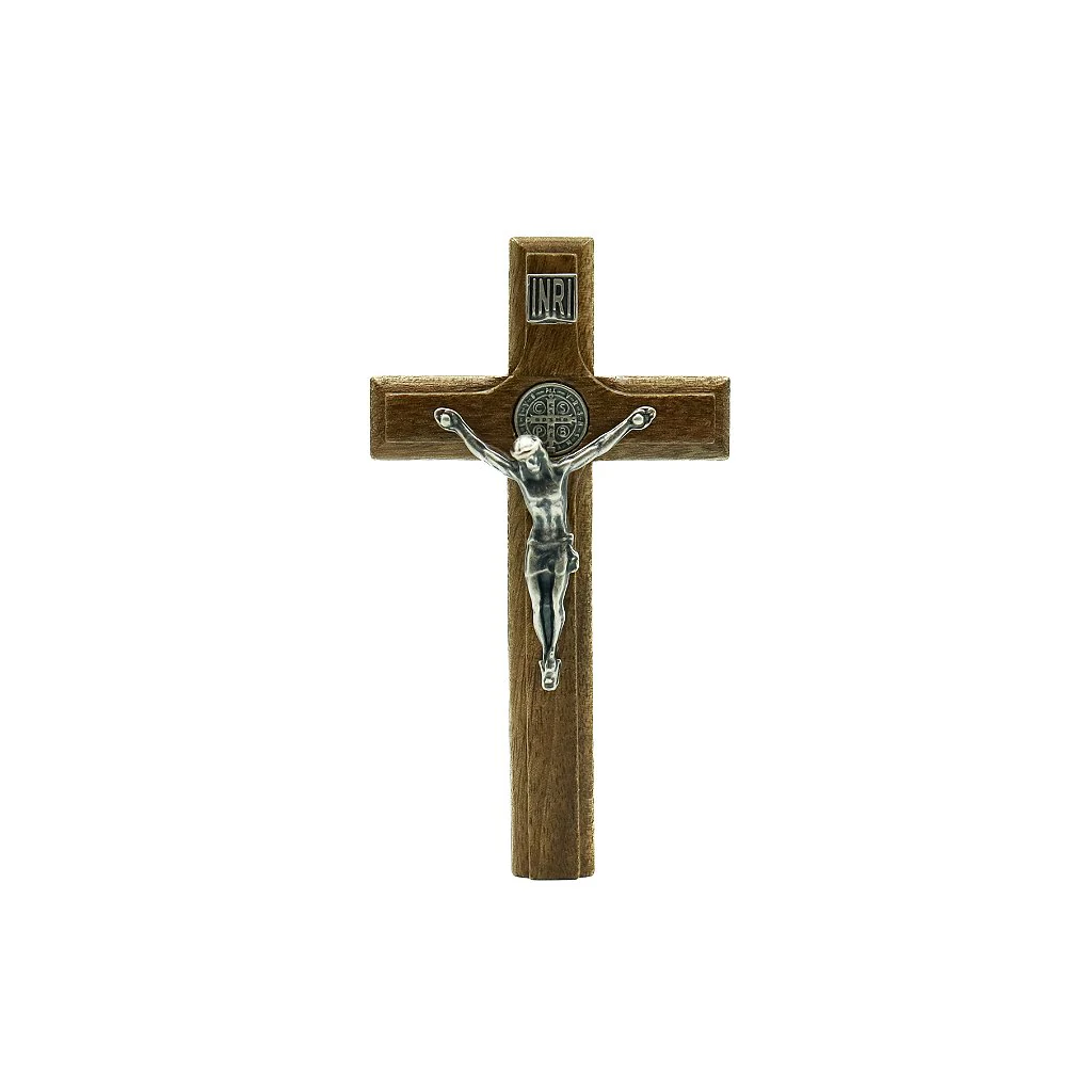 Cruz São Bento Adesiva 9 cm Prata Velha