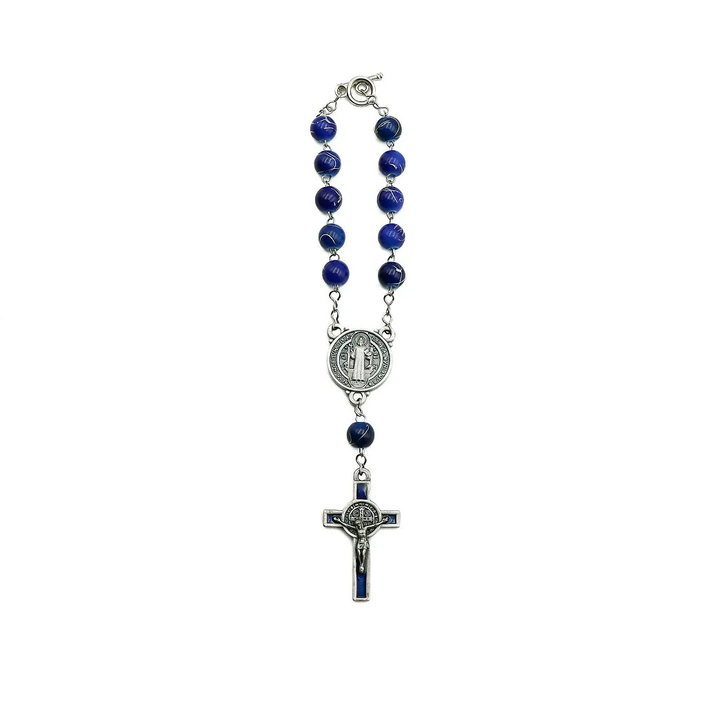 Dezena Com Fecho Mesclada 8mm Inox Azul Cruz São Bento