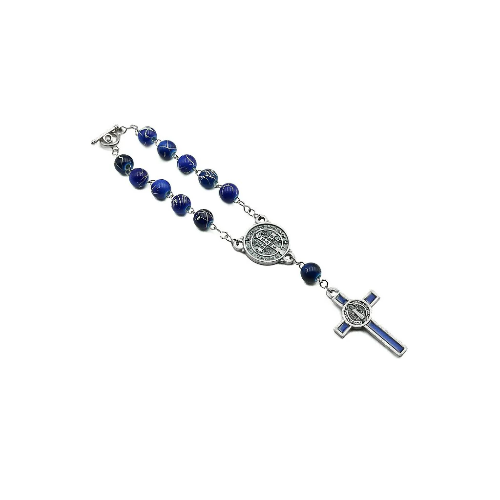 Dezena Com Fecho Mesclada 8mm Inox Azul Cruz São Bento - Image 2
