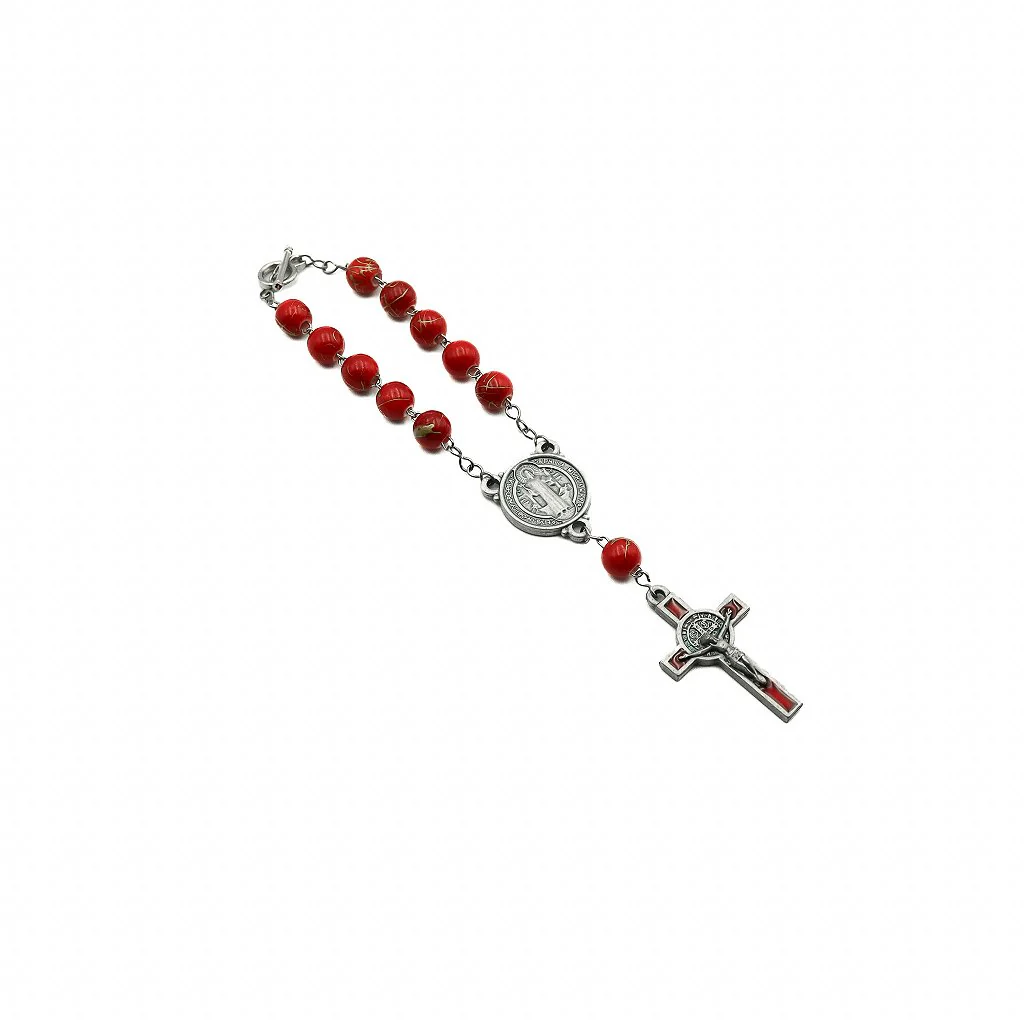 Dezena Com Fecho Mesclada 8mm Inox Vermelho Prata Velha Cruz de São Bento - Image 3