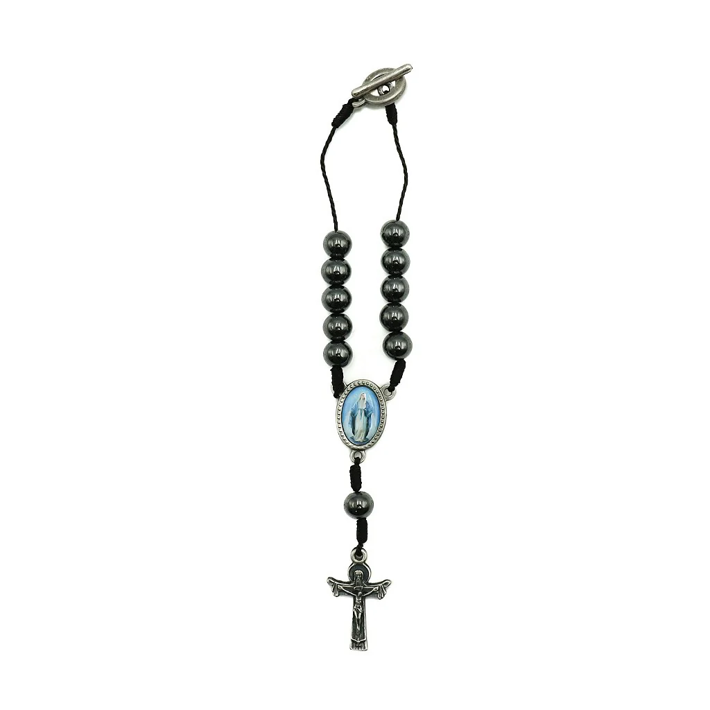 Dezena Carro Hematita 8mm no Cordão - Nossa Senhora das Graças