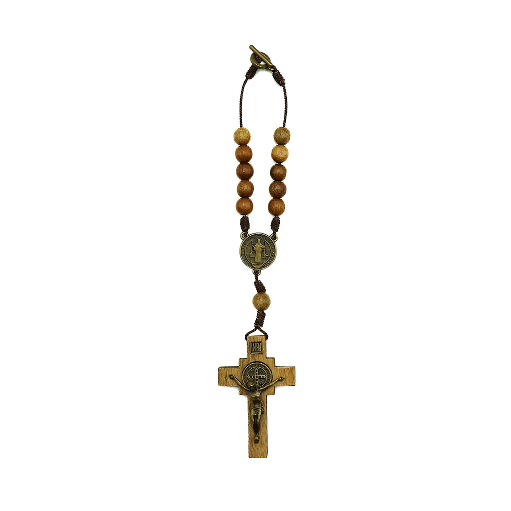 Dezena Carro Imbuia Cruz 4 Canto Triângulo Metal Ouro Velho