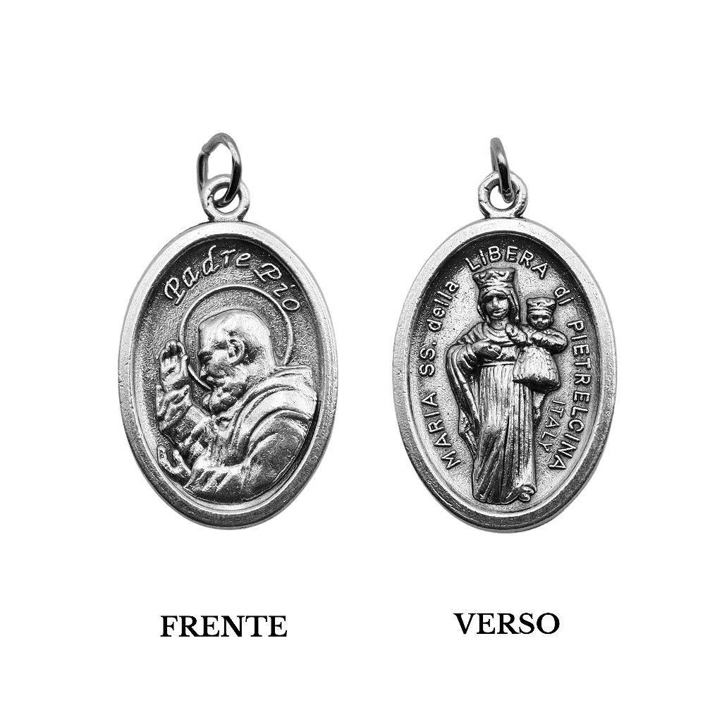 Medalha São Pe. Pio e Maria Santíssima della Libera de Pietrelcina - Italiana - Image 3