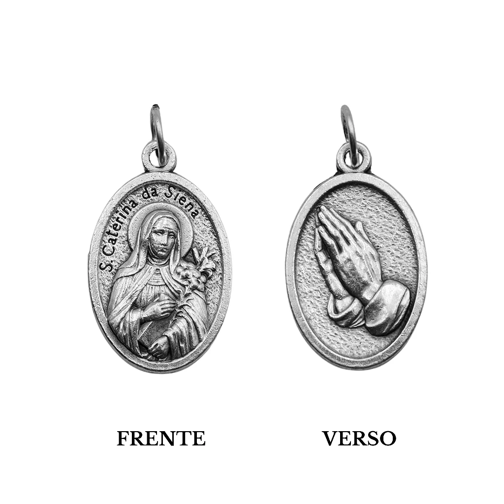 Medalha Santa Catarina e Mãos Rezando - Italiana - Image 3