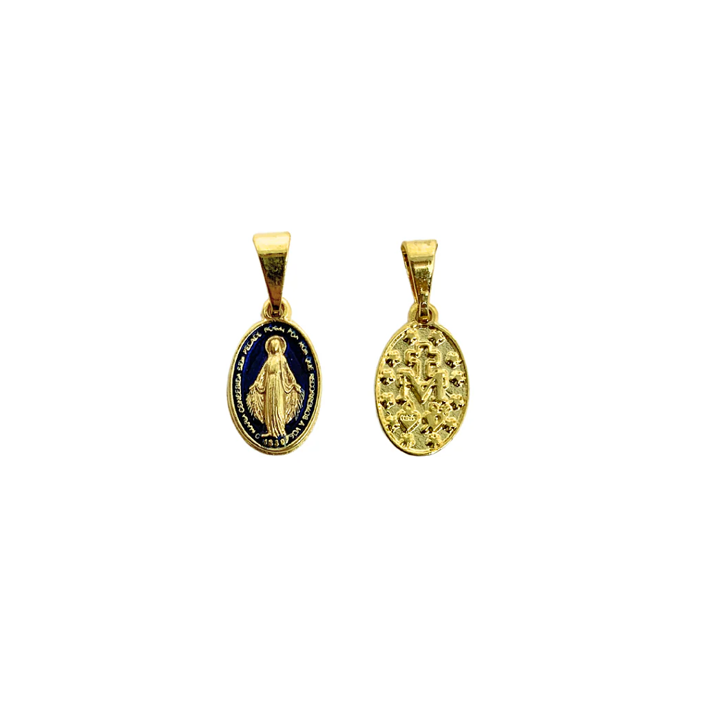Medalha Milagrosa 10mm - Dourada Resinada Azul - Image 4