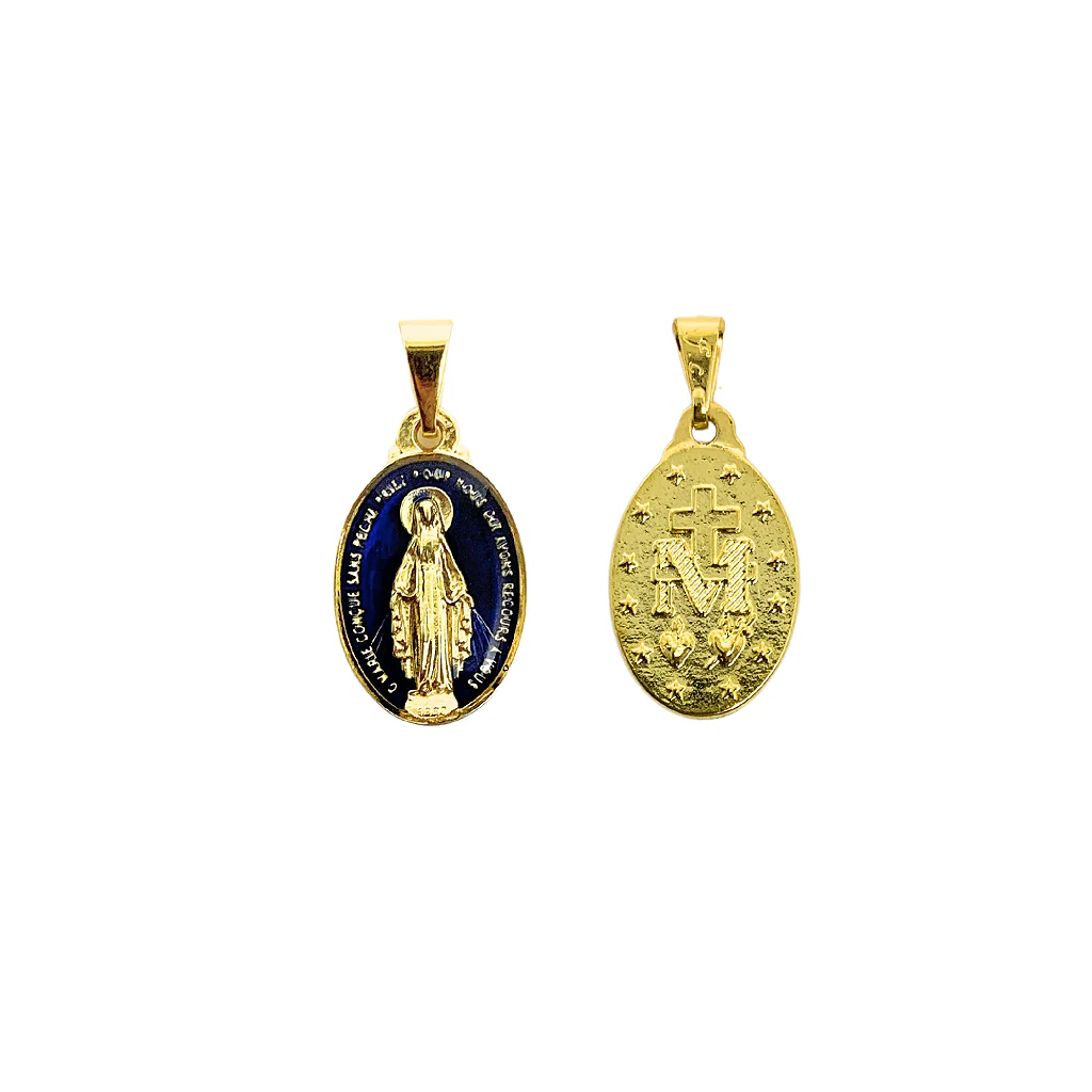 Medalha Milagrosa 20 mm - Dourada Resinada Azul - Image 4
