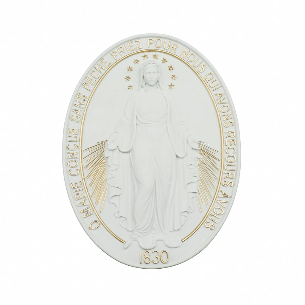 Medalha Milagrosa 23 cm (par) Branco com Dourado