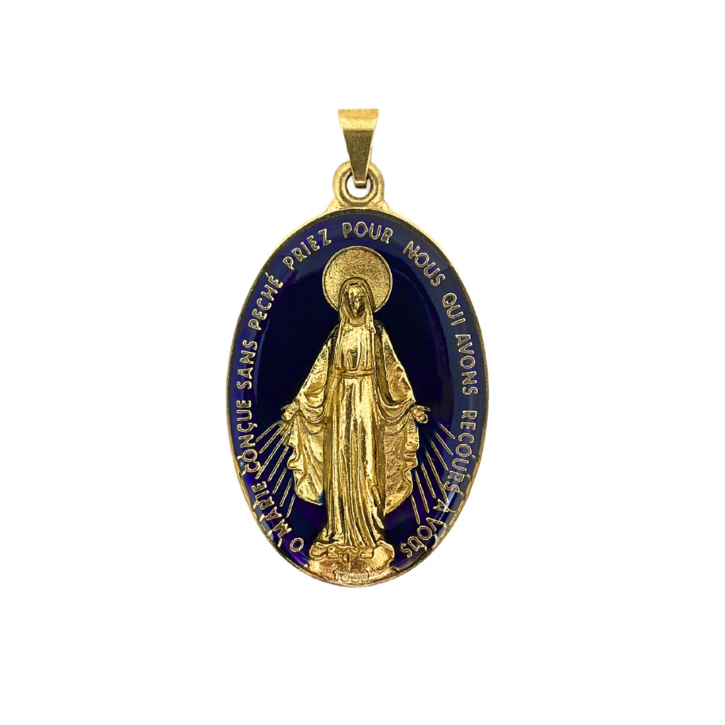 Medalha Milagrosa 39 mm Azul Dourada