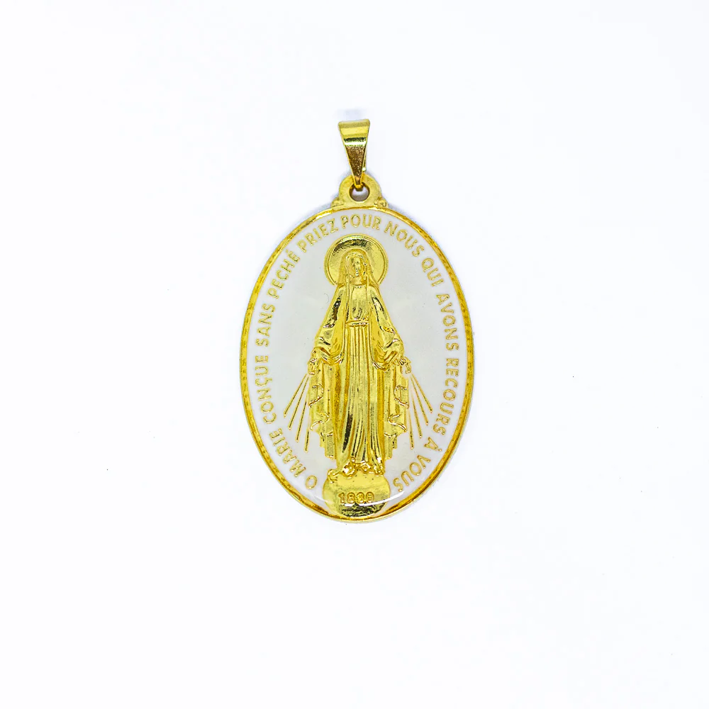 Medalha Milagrosa 39 mm Branca Dourada
