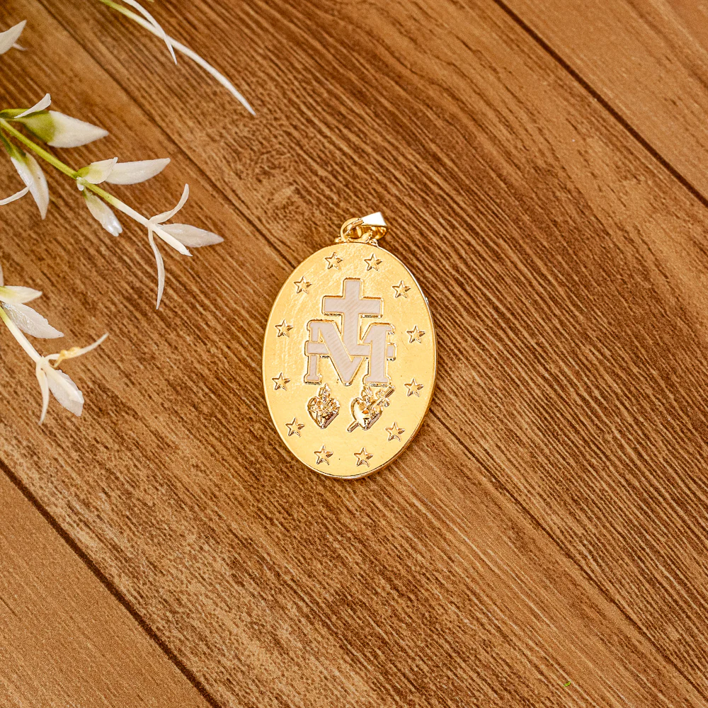 Medalha Milagrosa 39 mm Branca Dourada - Image 5