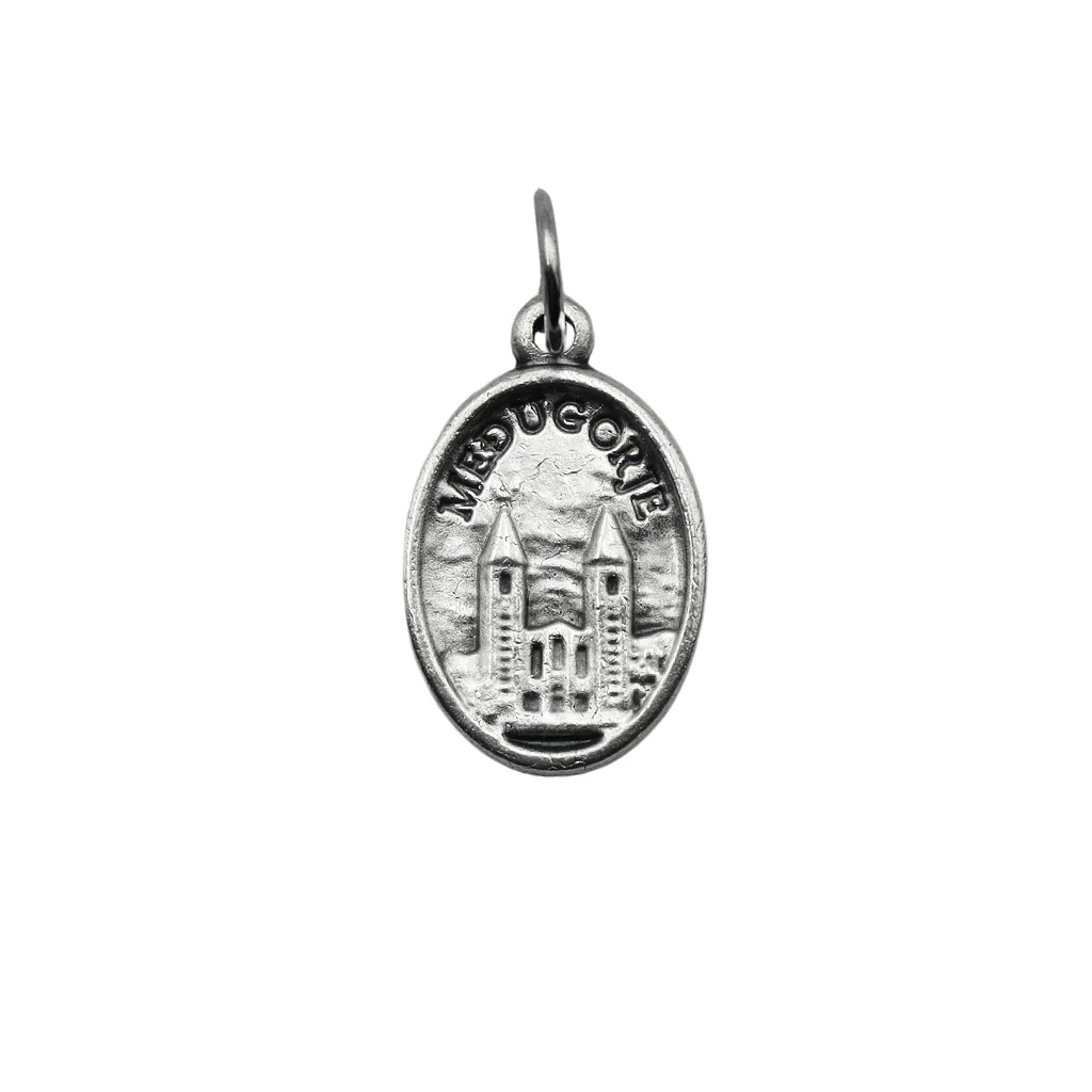 Medalha Rainha da Paz e Igreja 16 mm Prata - Medjugorje - Image 2