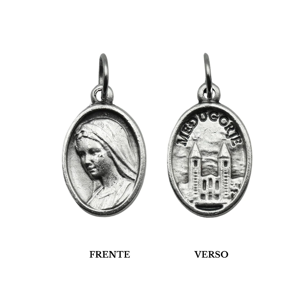 Medalha Rainha da Paz e Igreja 16 mm Prata - Medjugorje - Image 3