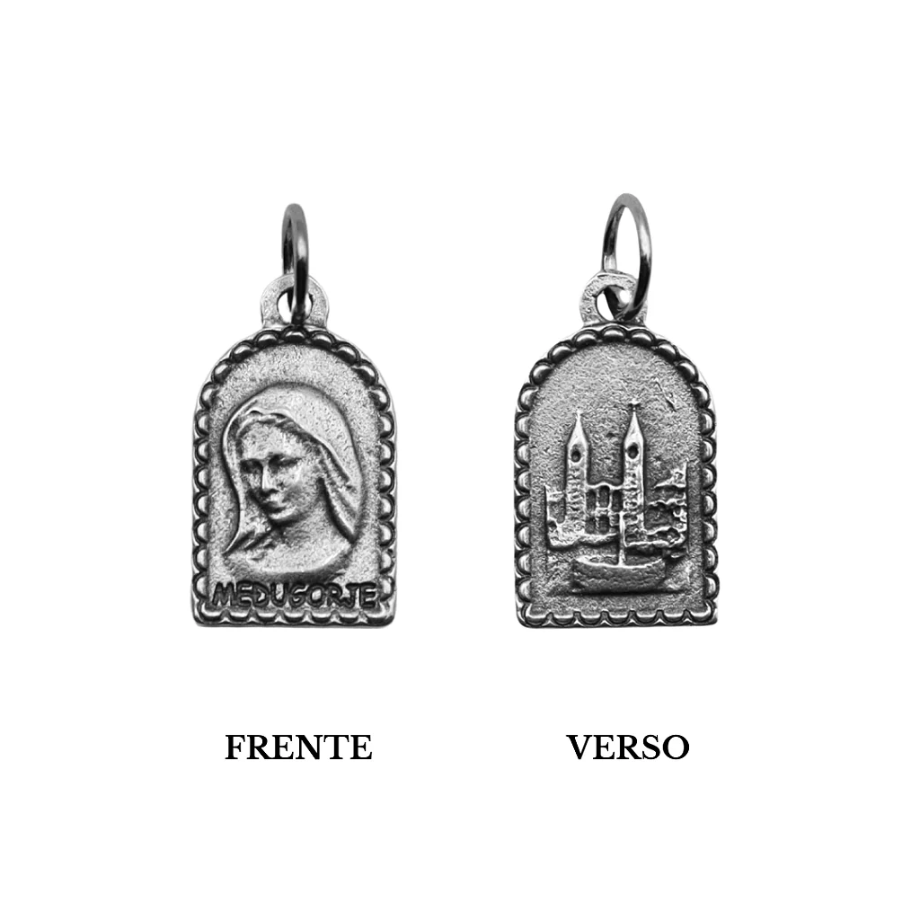 Medalha Rainha da Paz e Igreja 20 mm Prata - Medjugorje - Image 3