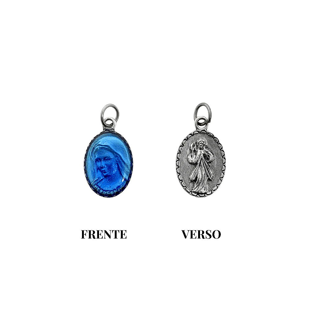 Medalha Rainha da Paz e Jesus Misericordioso 1,6 cm Resinada Azul - Medjugorje - Image 4