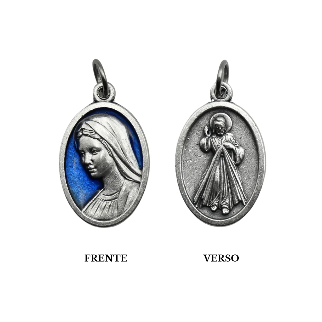 Medalha Rainha da Paz e Jesus Misericordioso 25 mm Resinada Azul - Medjugorje - Image 3