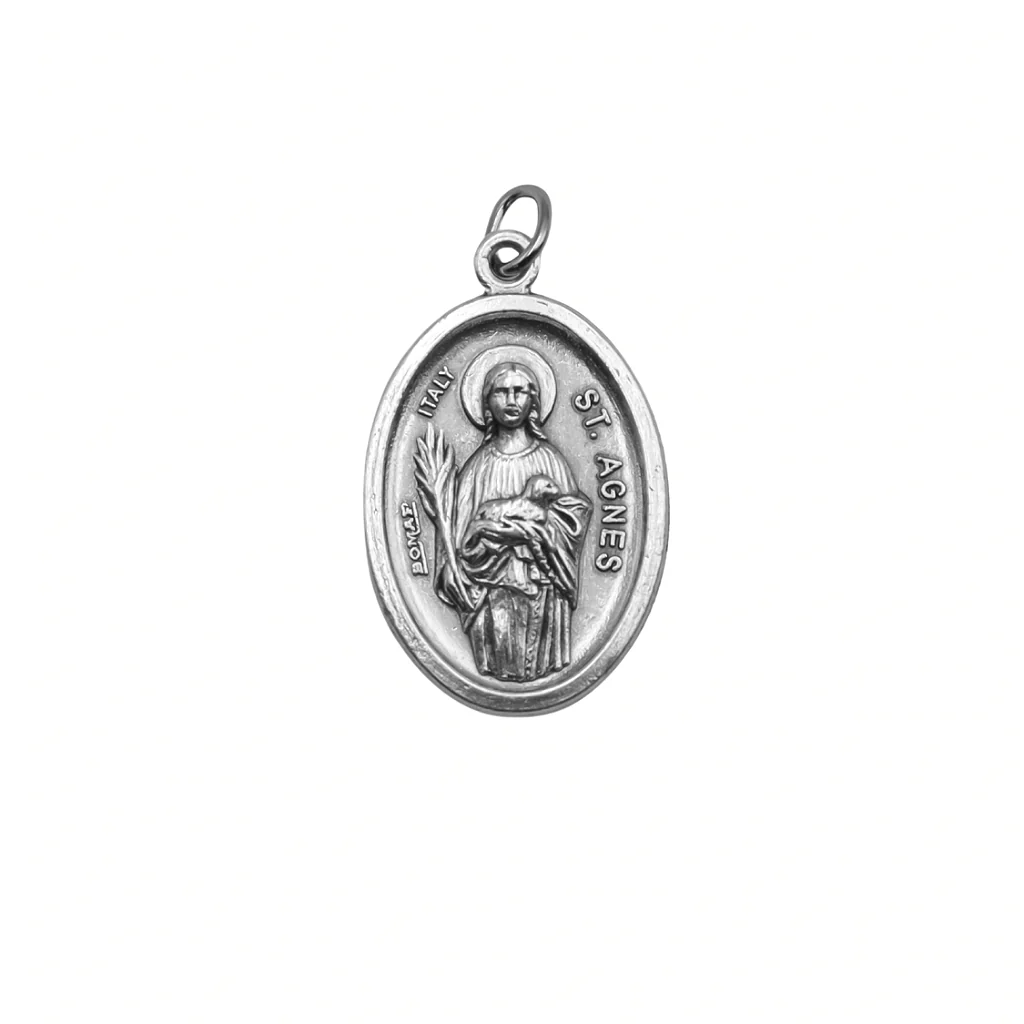 Medalha Santa Inês (Agnes) & Mãos Rezando