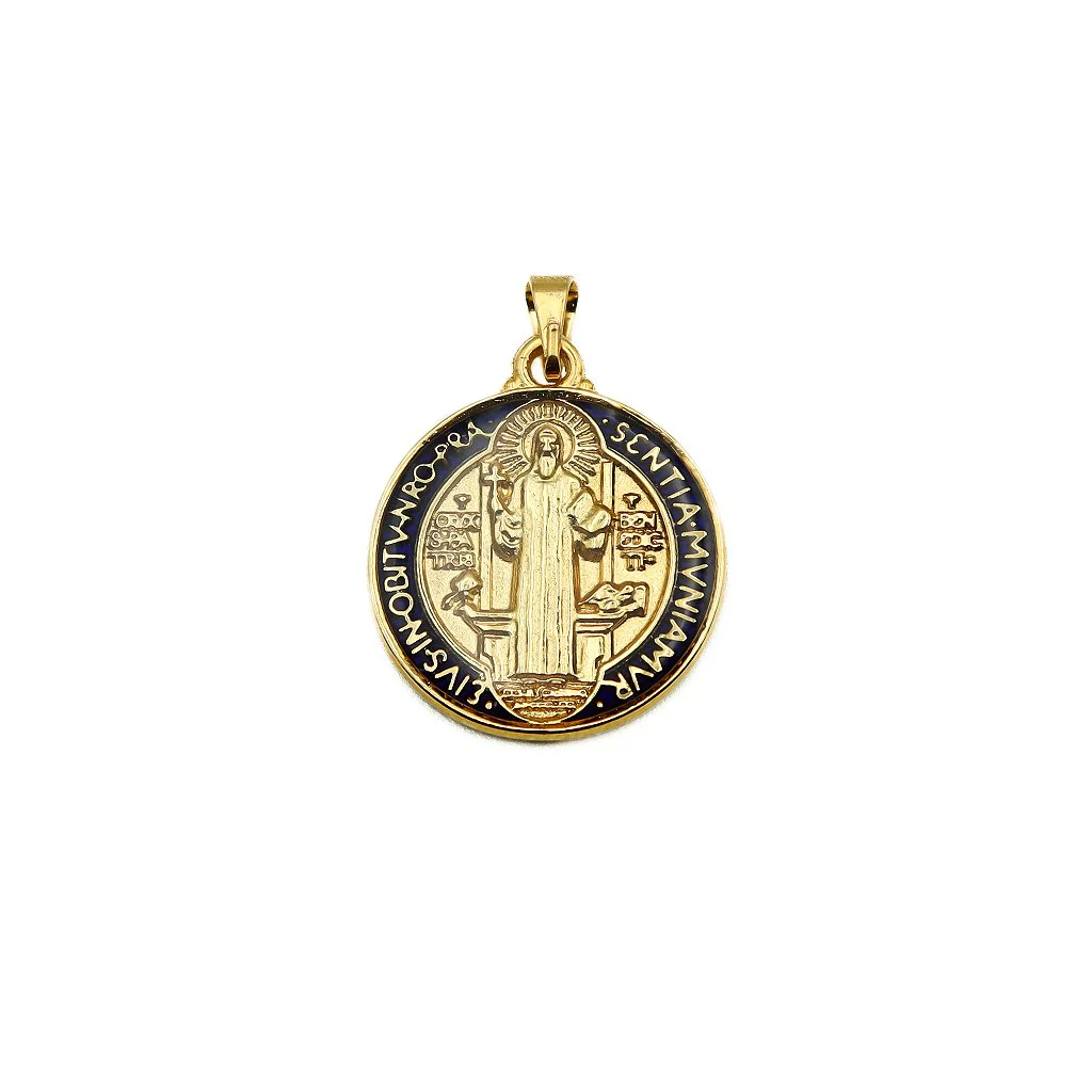 Medalha São Bento 20 mm Dourada Resinada com Folheto - Image 3