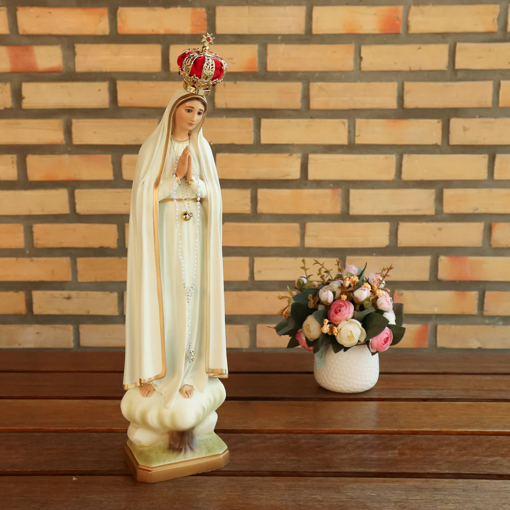 Nossa senhora de Fátima 43 cm c/ olhos de vidro - Colorida - Image 5