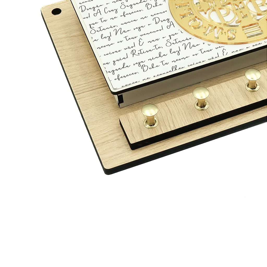 Porta Chaves com Porta Cartas Retangular - Medalha de São Bento Dourada - Image 3