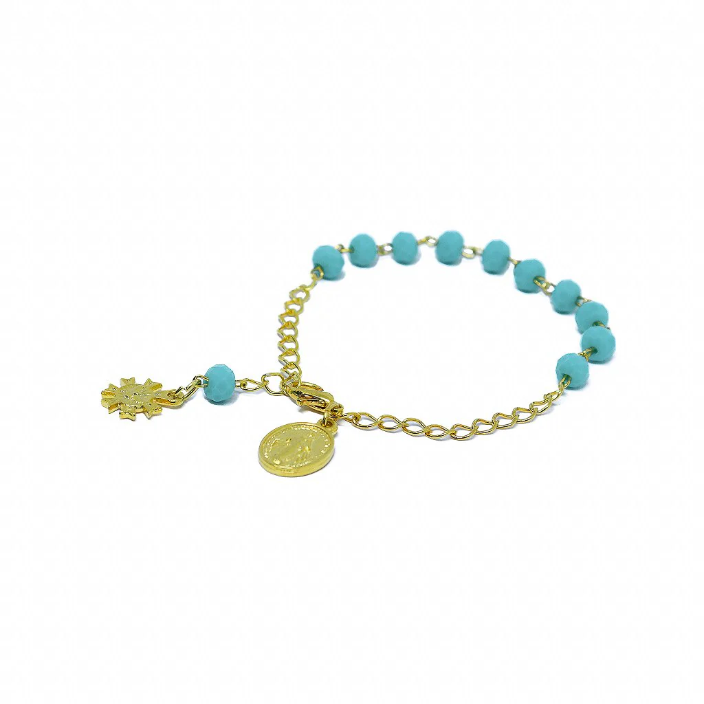 Pulseira Dezena Cristal Vidro 6mm Turquesa Nossa Senhora das Graças - Image 2