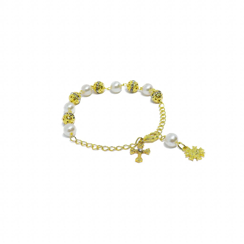 Pulseira Dezena Pérola 8mm Strass Dourada - Image 2
