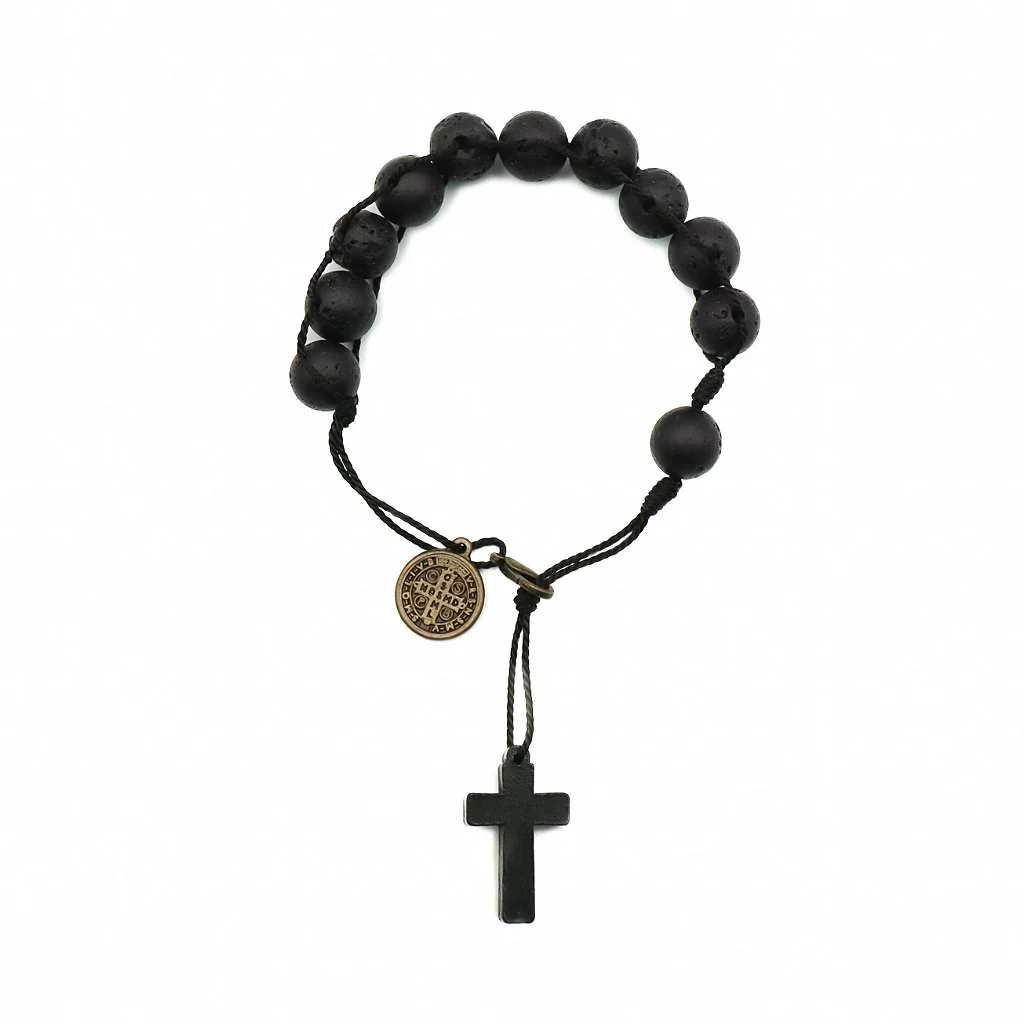 Pulseira Dezena São Bento com Medalha - pedra vulcânica - Image 3