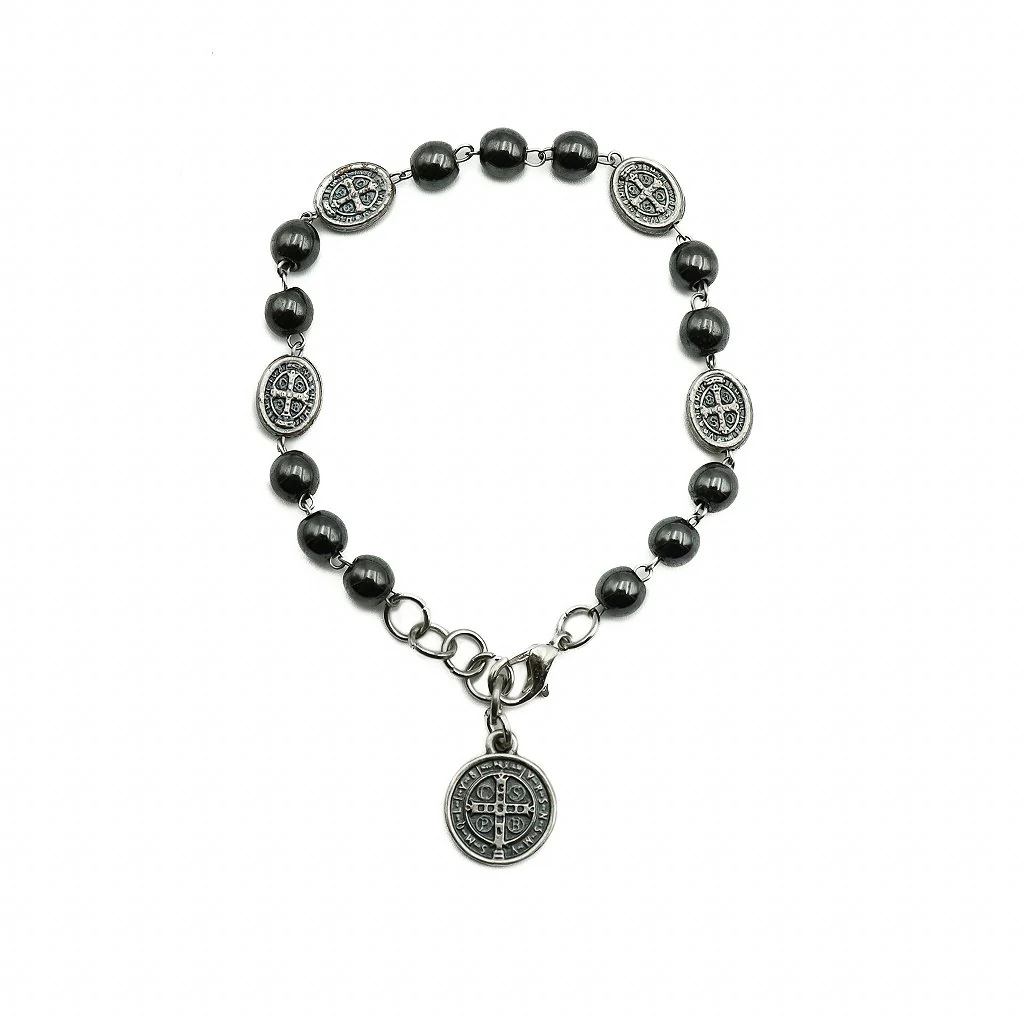 Pulseira Hematita Com Medalhas São Bento - Image 3
