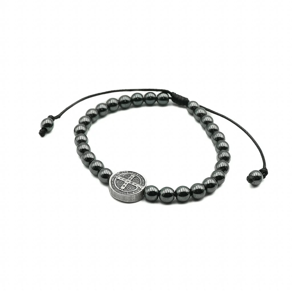 Pulseira Hematita Com Pai nosso Resinado - São Bento - Image 3
