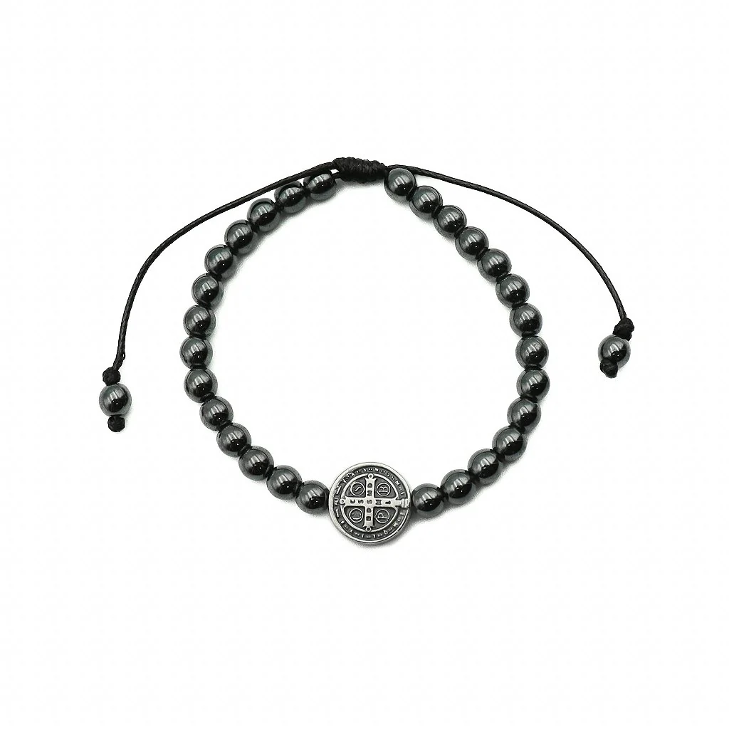Pulseira Hematita Com Pai nosso Resinado - São Bento - Image 4