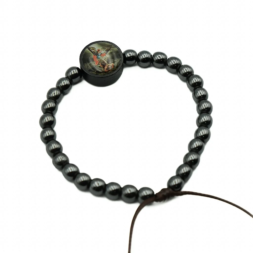 Pulseira Hematita Com Pai Nosso Resinado - São Miguel Arcanjo - Image 2