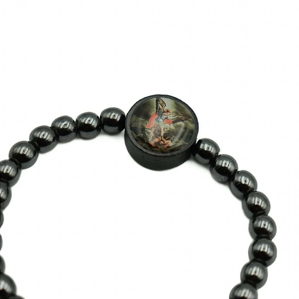 Pulseira Hematita Com Pai Nosso Resinado - São Miguel Arcanjo - Image 3