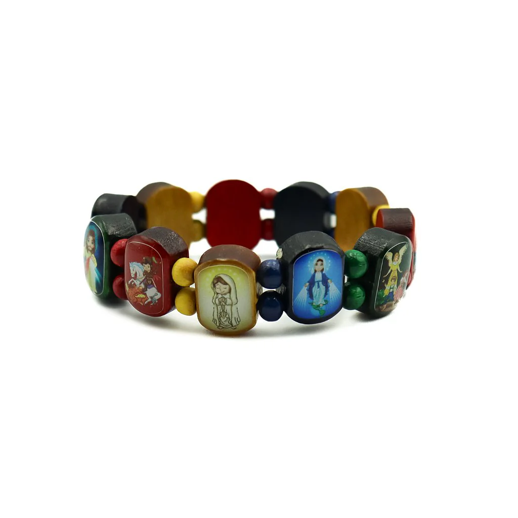 Pulseira Infantil Madeira Multicor com 11 oval Devoção - Image 2