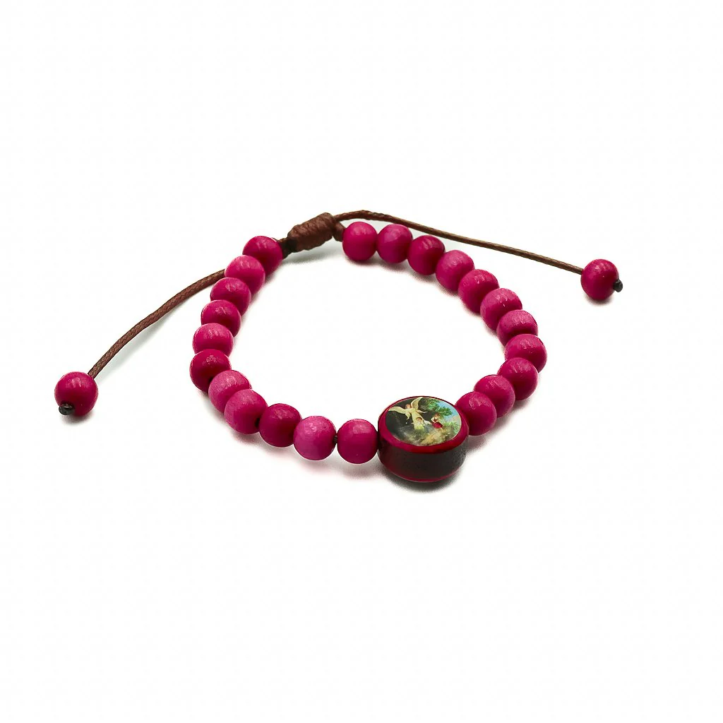 Pulseira infantil reg madeira 6mm Anjo da Guarda - Rosa - Image 2
