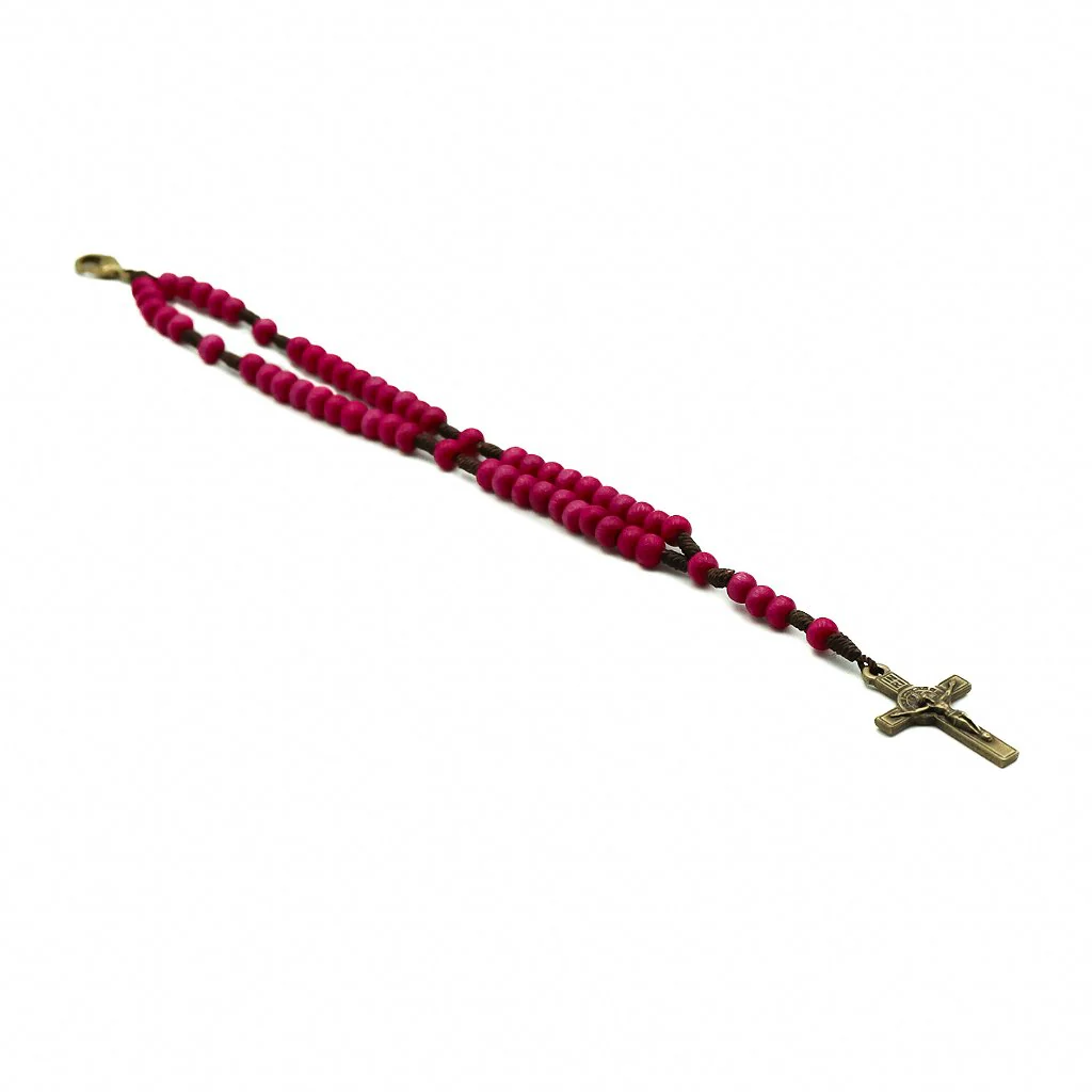 Pulseira Terço Acampamento Madeira 4mm Rosa - Image 4