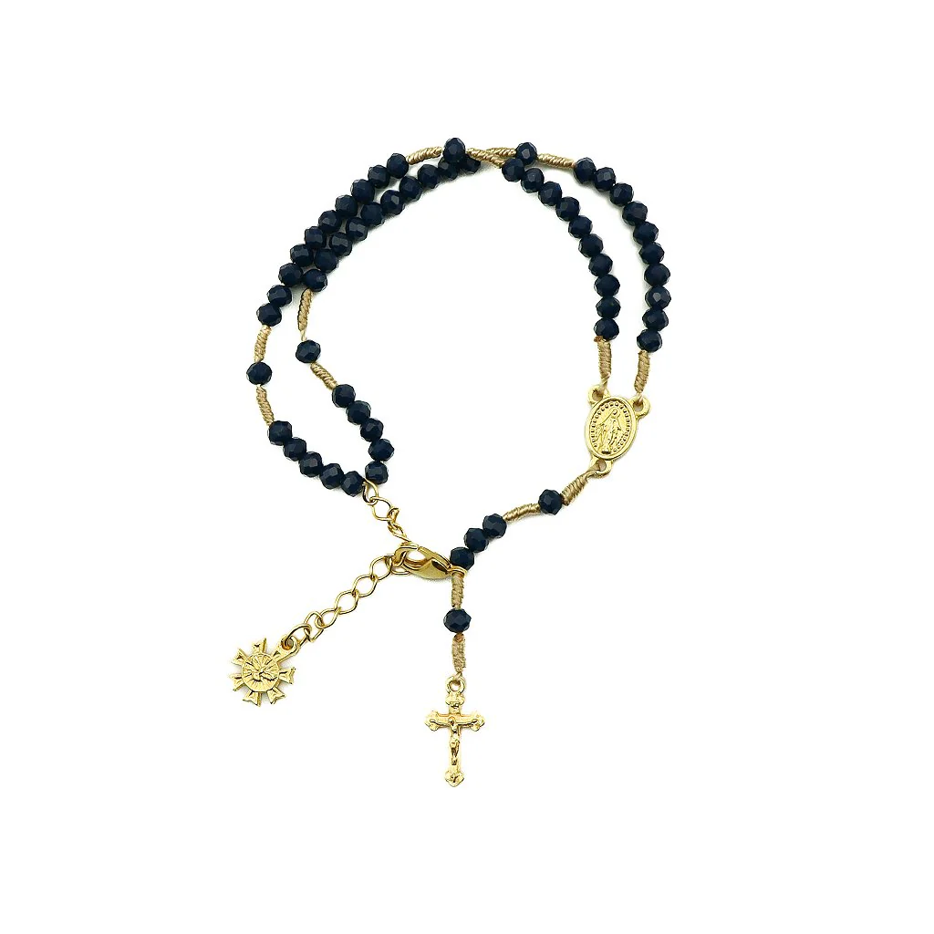 Pulseira Terço Cristal Vidro 4mm Azul